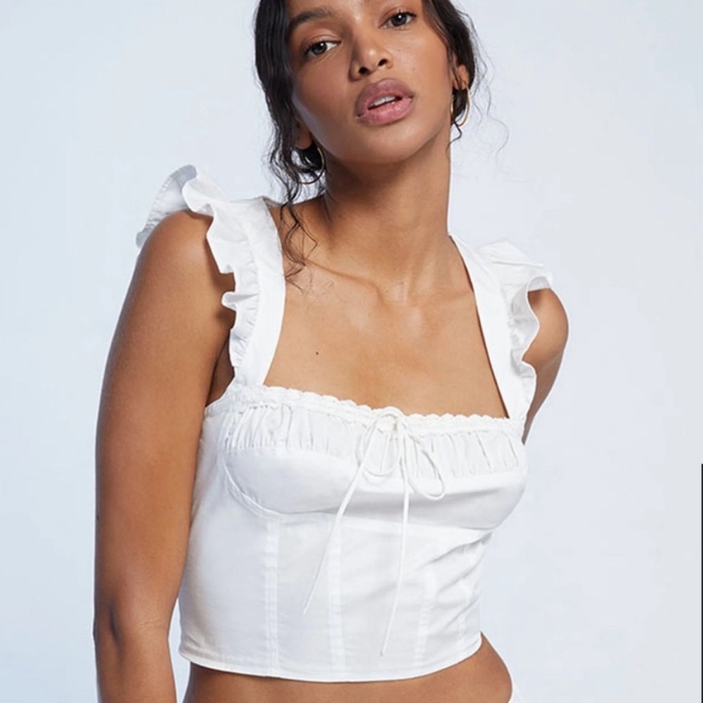 White Bustier Tie Front Ruffle Top L. A. Hearts Pacsun
